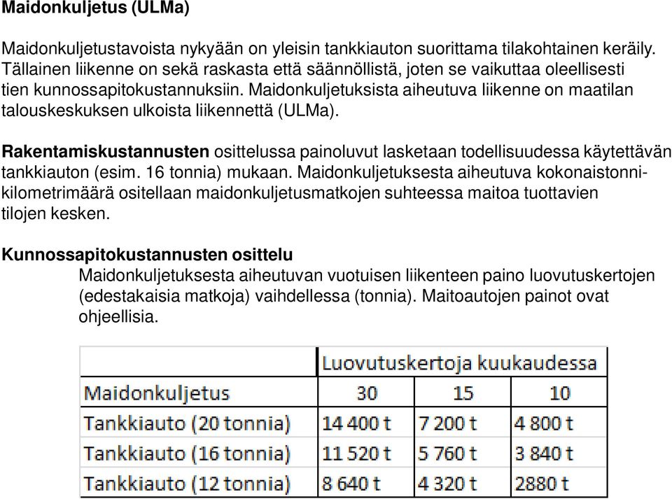 Maidonkuljetuksista aiheutuva liikenne on maatilan talouskeskuksen ulkoista liikennettä (ULMa).