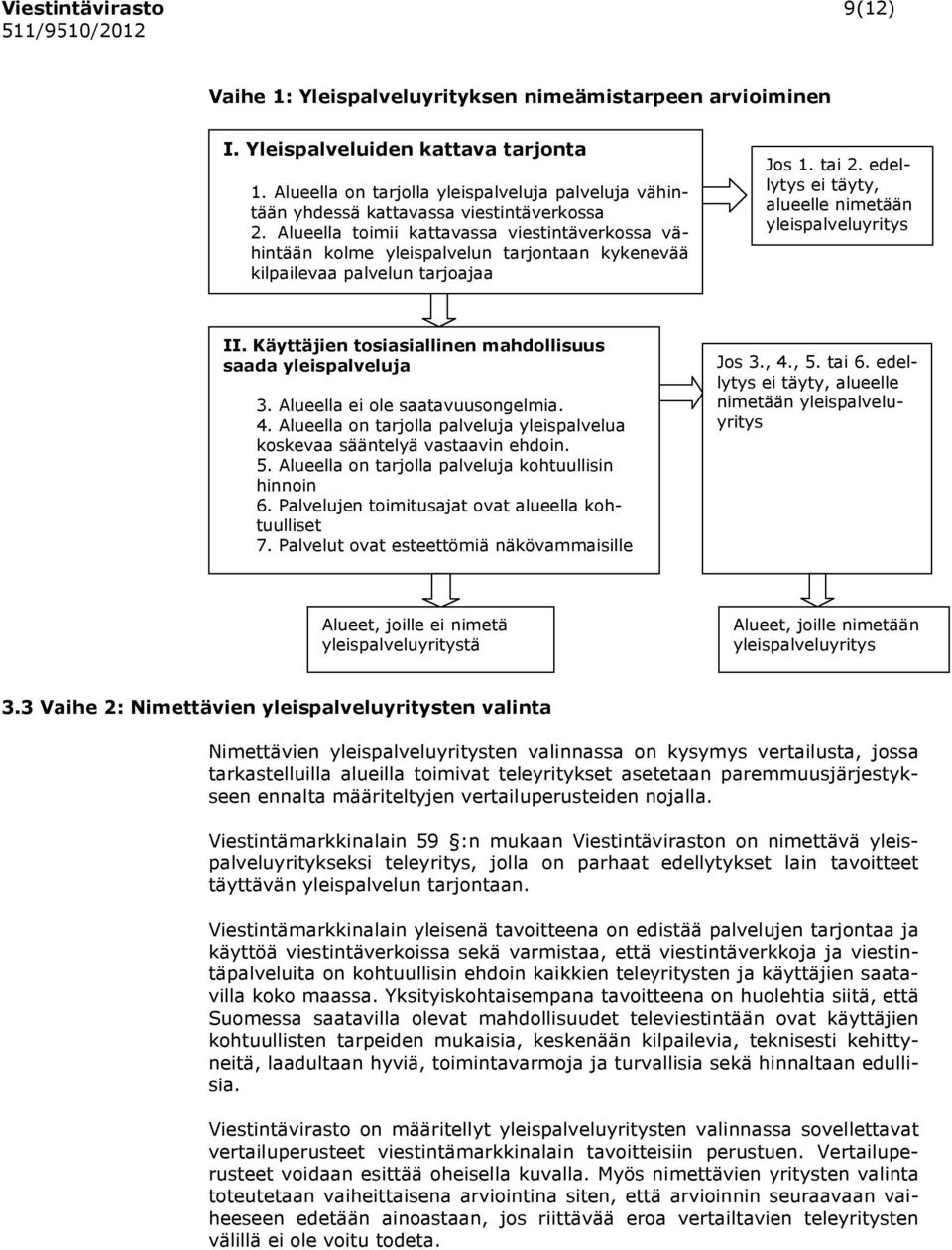 edellytys ei täyty, alueelle nimetään yleispalveluyritys II. Käyttäjien tosiasiallinen mahdollisuus saada yleispalveluja 3. Alueella ei ole saatavuusongelmia. 4.