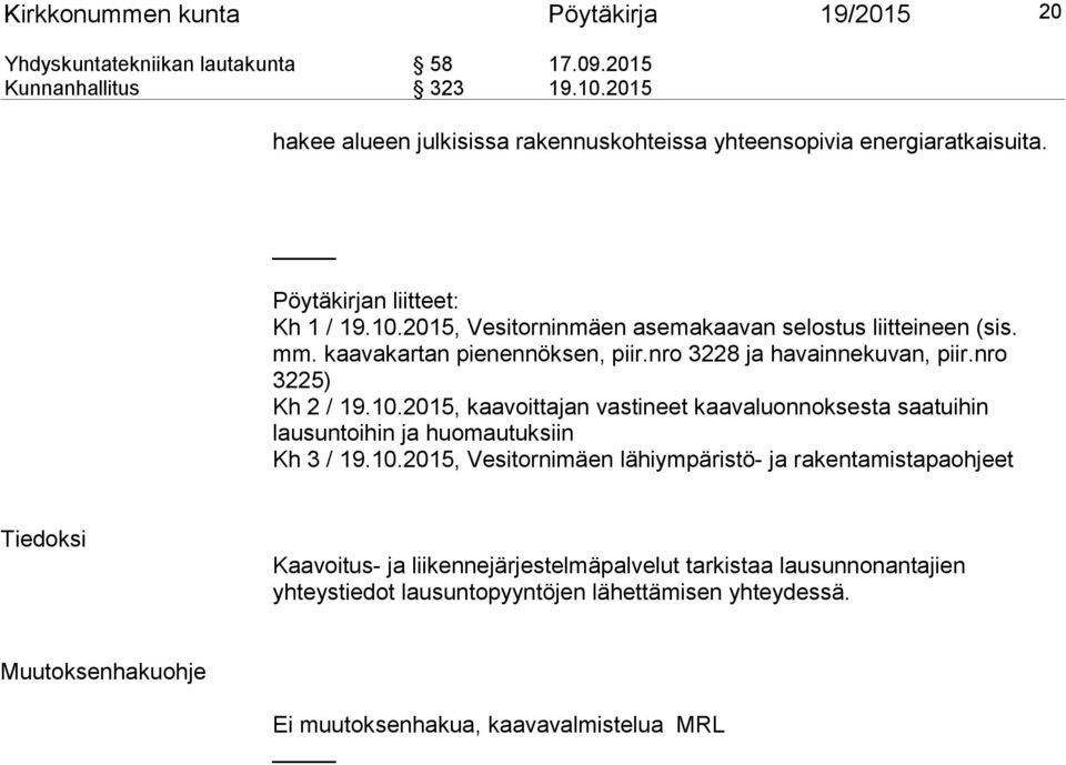kaavakartan pienennöksen, piir.nro 3228 ja havainnekuvan, piir.nro 3225) Kh 2 / 19.10.