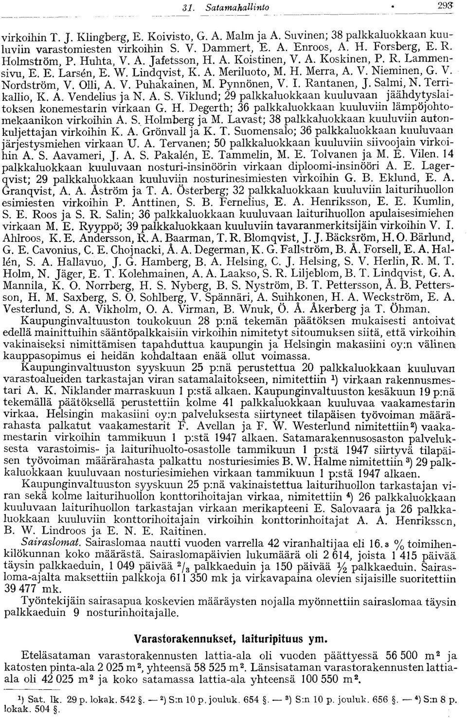 Salmi, N. Terrikallio, K. A. Vendelius ja N. A. S. Viklund; 29 palkkaluokkaan kuuluvaan jäähdytyslaitoksen konemestarin virkaan G. H.