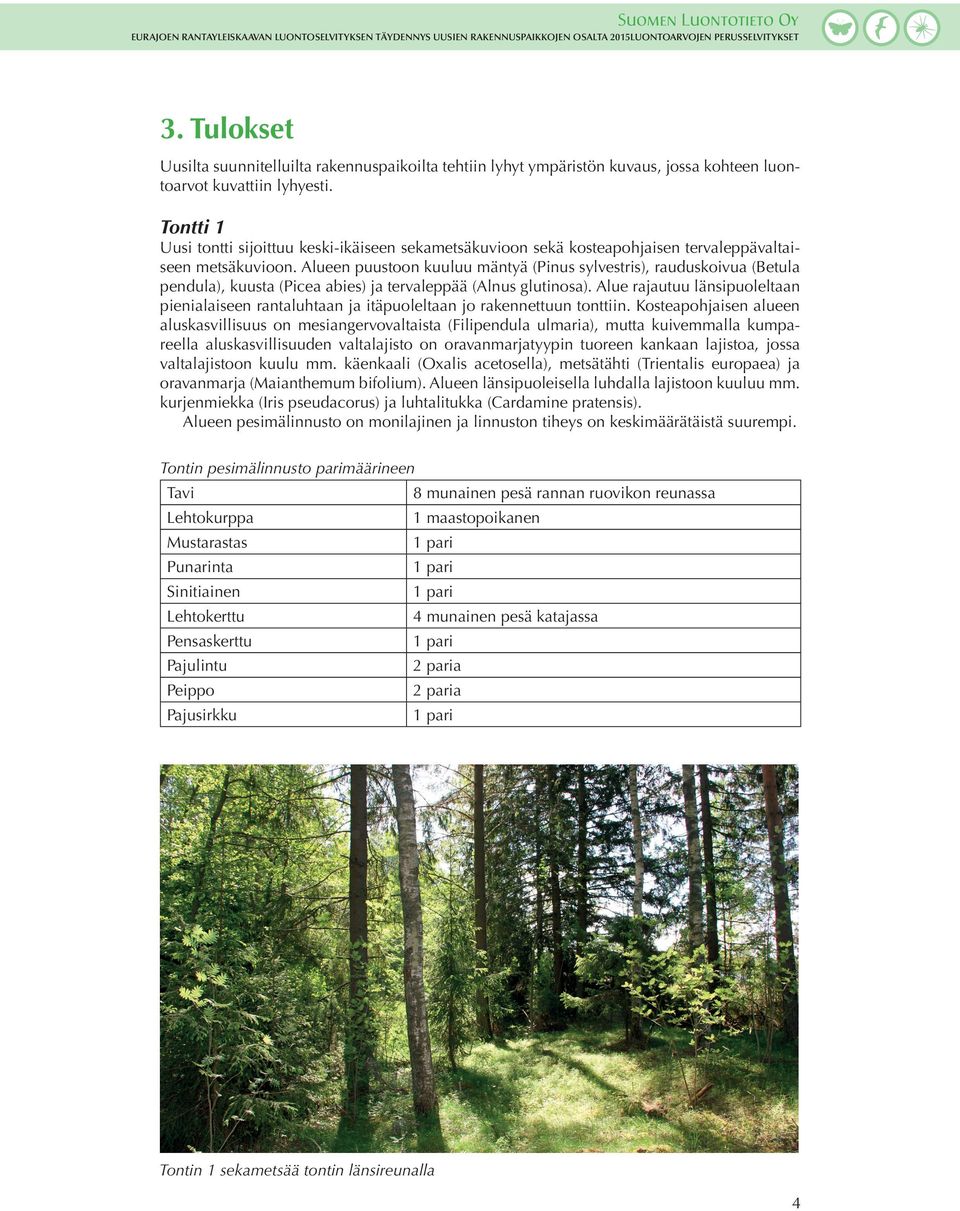 Alueen puustoon kuuluu mäntyä (Pinus sylvestris), rauduskoivua (Betula pendula), kuusta (Picea abies) ja tervaleppää (Alnus glutinosa).