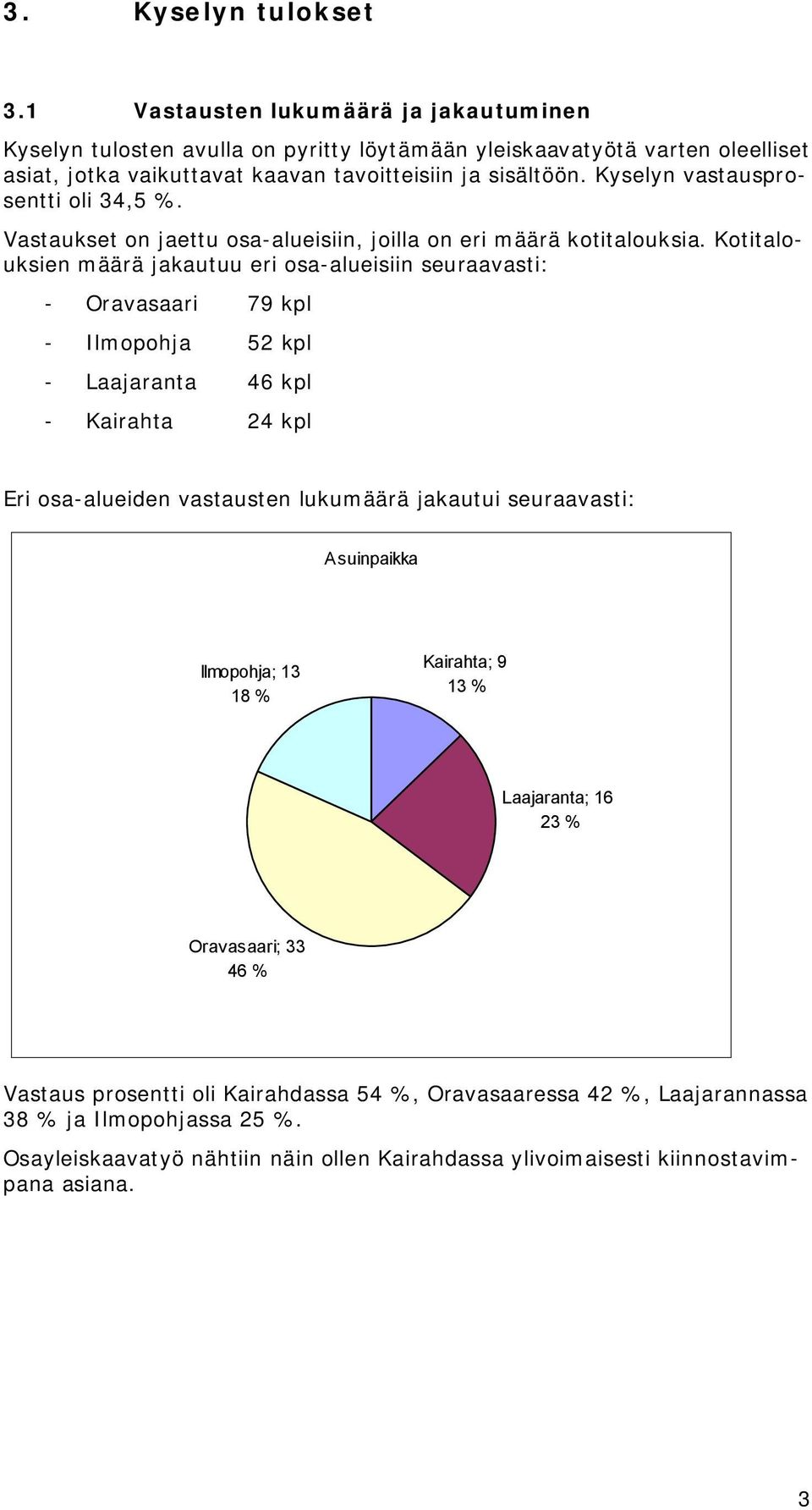 sisältöön. Kyselyn vastausprosentti oli 34,5 %. Vastaukset on jaettu osa alueisiin, joilla on eri määrä kotitalouksia.