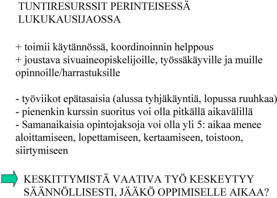 pienenkin kurssin suoritus voi olla pitkällä aikavälillä - Samanaikaisia opintojaksoja voi olla yli 5: aikaa menee