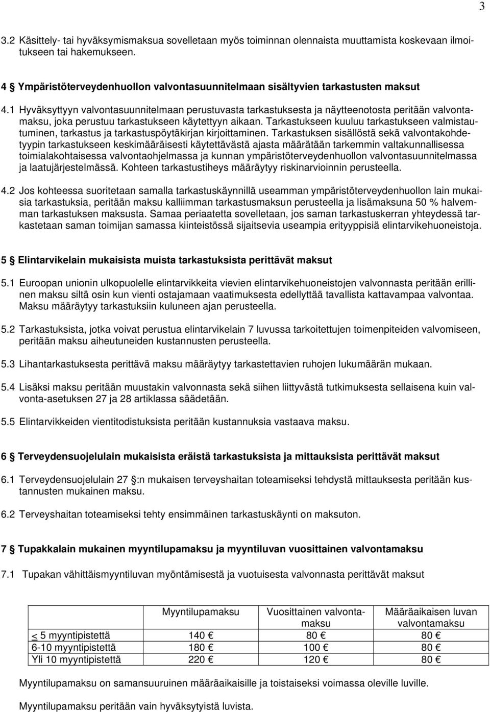 1 Hyväksyttyyn valvontasuunnitelmaan perustuvasta tarkastuksesta ja näytteenotosta peritään valvontamaksu, joka perustuu tarkastukseen käytettyyn aikaan.