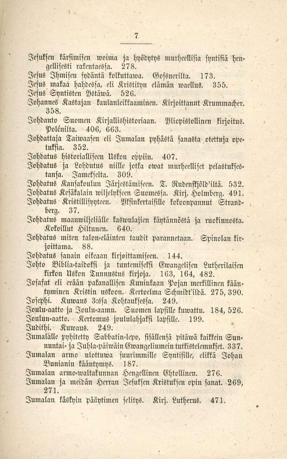 Johdattaja Taiwaasen eli Jumalan Pyhästä sanasta otettuja opeluksia. 352. Johdatus historialliseen Uskon oppiin. 407. Johdatus ja Lohdutus niille jotka owat murheelliset pelastuksestansa. Jamekselta.