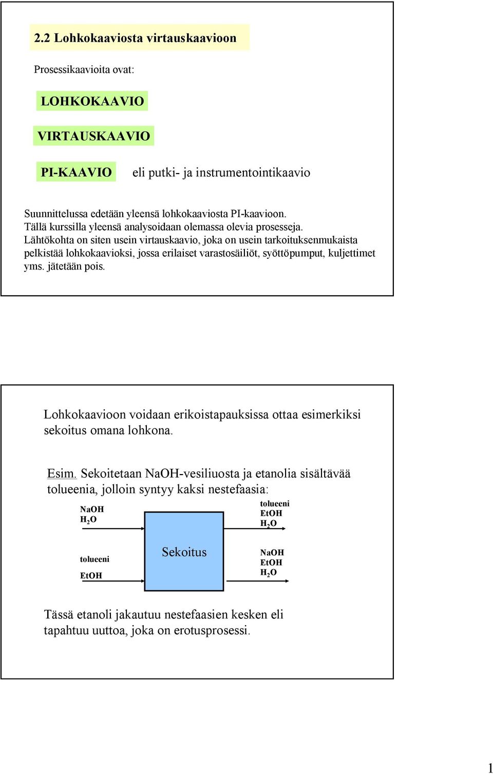 Lähtökohta on siten usein virtauskaavio, joka on usein tarkoituksenmukaista pelkistää lohkokaavioksi, jossa erilaiset varastosäiliöt, syöttöpumput, kuljettimet yms. jätetään pois.