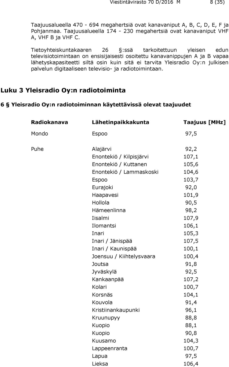 Oy:n julkisen palvelun digitaaliseen televisio- ja radiotoimintaan.