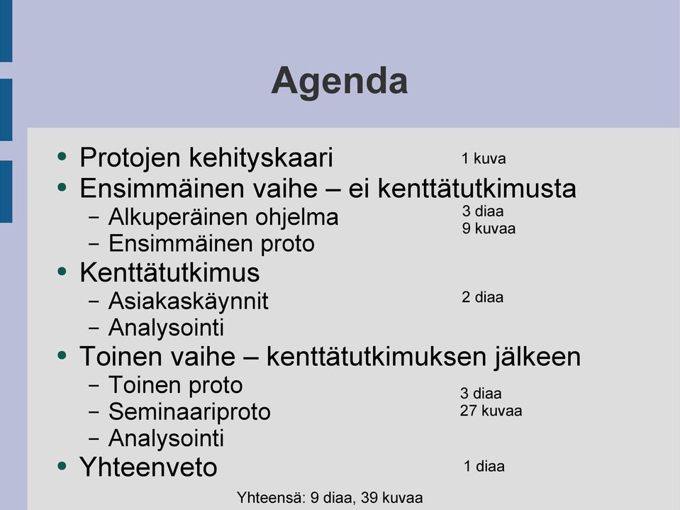 Analysointi Toinen vaihe kenttätutkimuksen jälkeen Toinen proto Seminaariproto