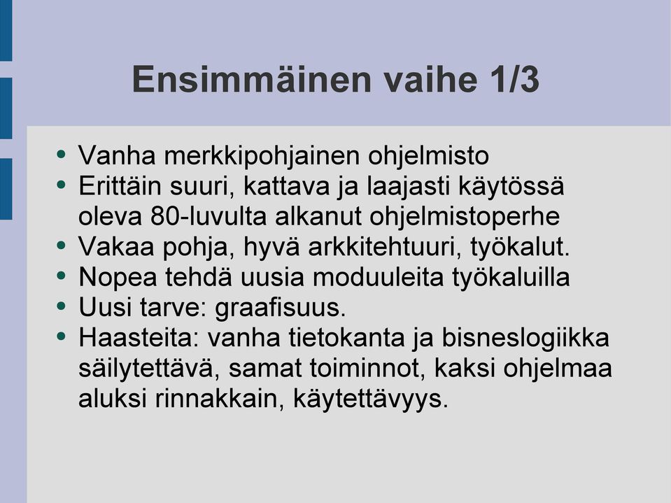 Nopea tehdä uusia moduuleita työkaluilla Uusi tarve: graafisuus.