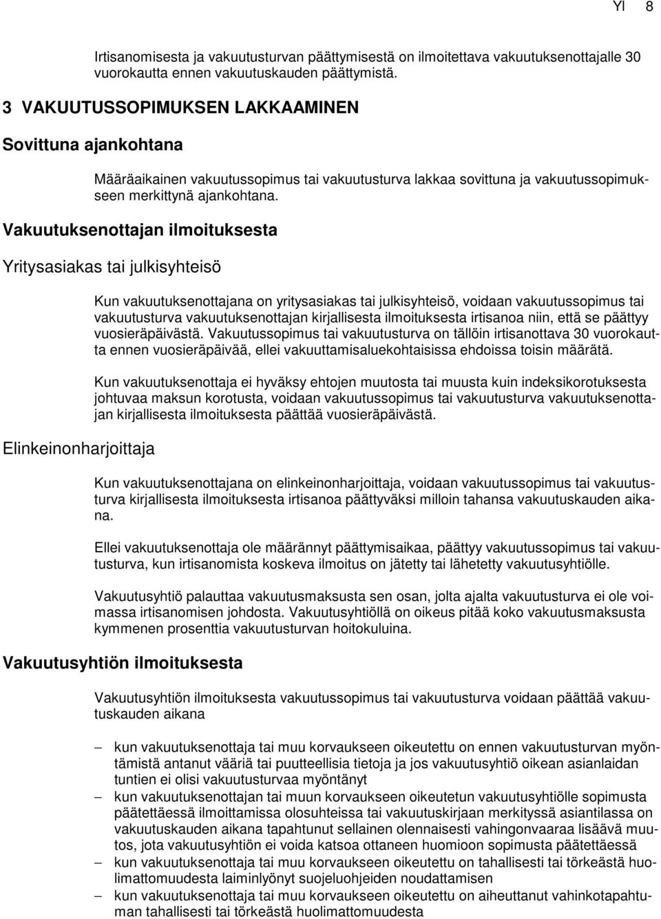 Vakuutuksenottajan ilmoituksesta Yritysasiakas tai julkisyhteisö Elinkeinonharjoittaja Kun vakuutuksenottajana on yritysasiakas tai julkisyhteisö, voidaan vakuutussopimus tai vakuutusturva