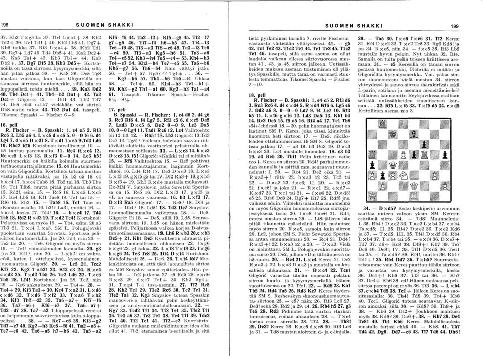 DeS Tg8 mustan voittona, kun taas Gligoricilla on samassa siirrossa huuto merkki, sillä hän on loppu pelistä toista mieltä... 39. Ka3 Dd2 40. Tb4 Del + 41. Tb4-b2 Dal + 42. Ta2 Del + Gligoric: 42.