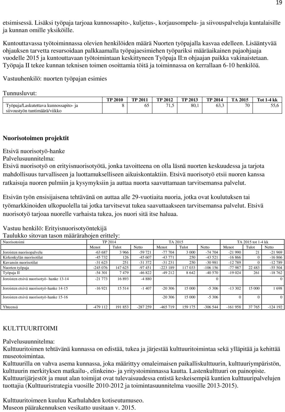 Lisääntyvää ohjauksen tarvetta resursoidaan palkkaamalla työpajaesimiehen työpariksi määräaikainen pajaohjaaja vuodelle 2015 ja kuntouttavaan työtoimintaan keskittyneen Työpaja II:n ohjaajan paikka