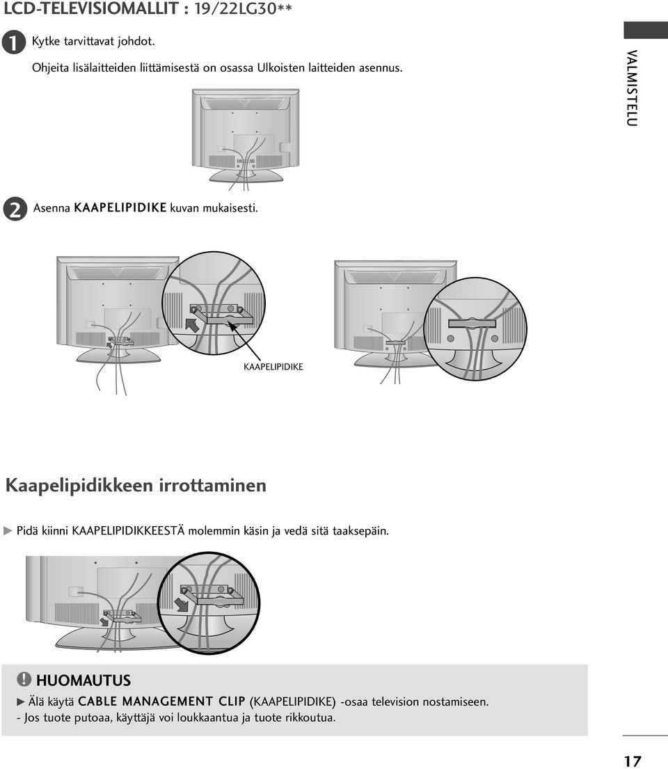 VALMISTELU Asenna KAAPELIPIDIKE kuvan mukaisesti.