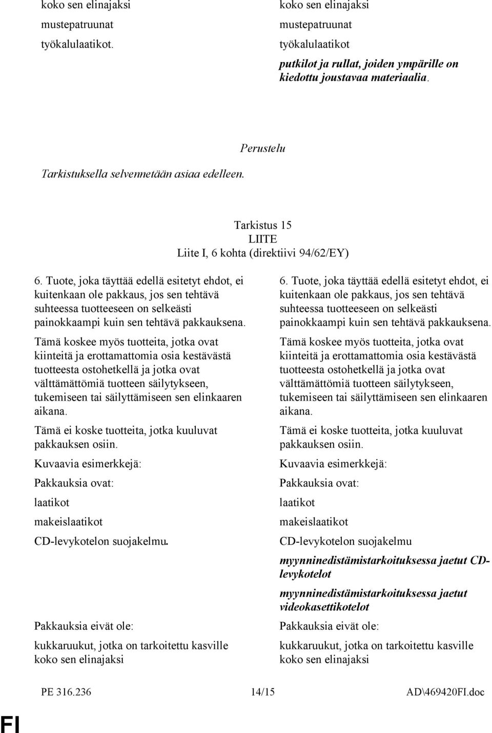 Tuote, joka täyttää edellä esitetyt ehdot, ei kuitenkaan ole pakkaus, jos sen tehtävä suhteessa tuotteeseen on selkeästi painokkaampi kuin sen tehtävä pakkauksena.