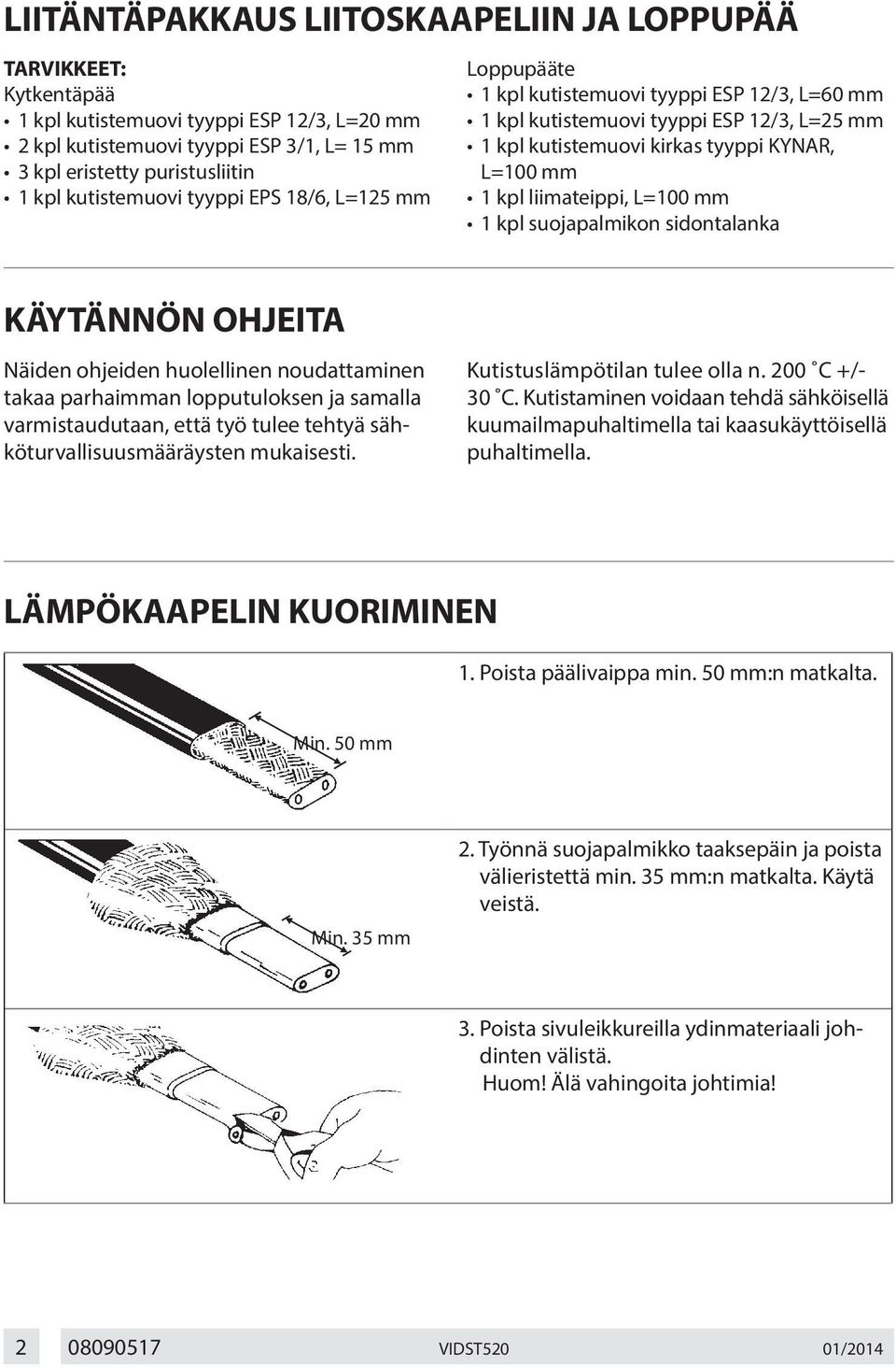 liimateippi, L=100 mm 1 kpl suojapalmikon sidontalanka KÄYTÄNNÖN OHJEITA Näiden ohjeiden huolellinen noudattaminen takaa parhaimman lopputuloksen ja samalla varmistaudutaan, että työ tulee tehtyä