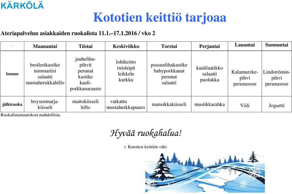 Perjantai Lauantai Sunnuntai broileri tummariisi mustaherukka jauhelihapihvit