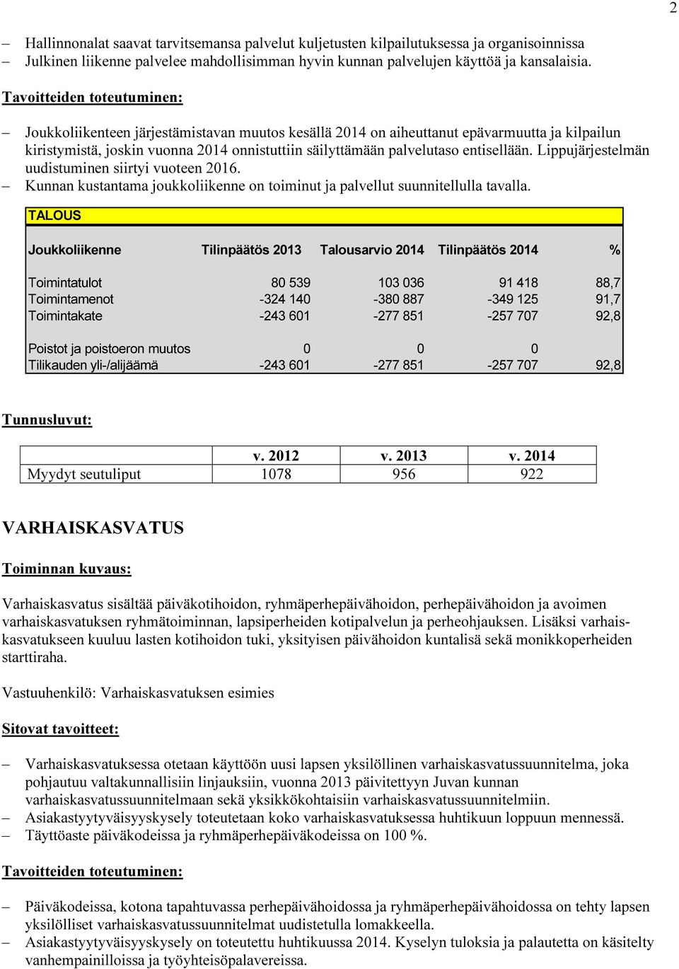 Lippujärjestelmän uudistuminen siirtyi vuoteen 2016. Kunnan kustantama joukkoliikenne on toiminut ja palvellut suunnitellulla tavalla.