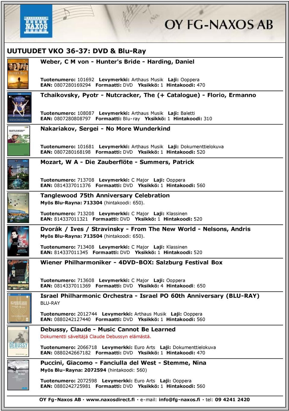Hintakoodi: 310 Nakariakov, Sergei - No More Wunderkind Tuotenumero: 101681 Levymerkki: Arthaus Musik Laji: Dokumenttielokuva EAN: 0807280168198 Formaatti: DVD Yksikkö: 1 Hintakoodi: 520 Mozart, W A