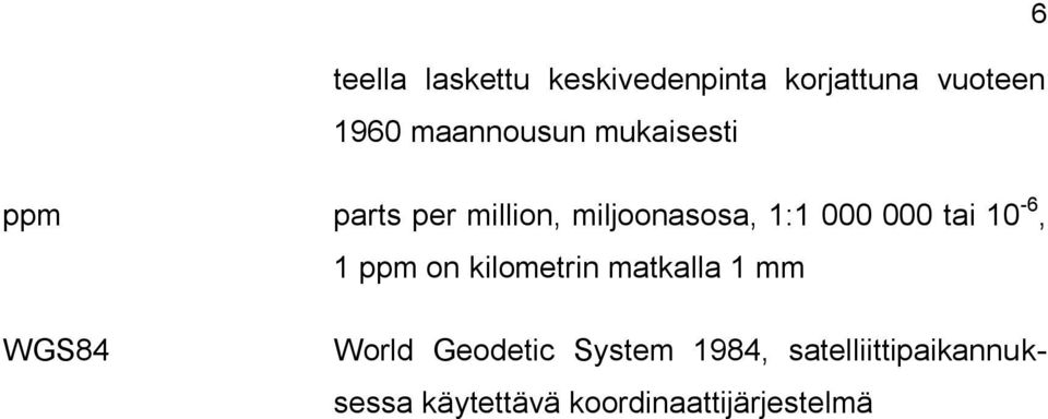 000 tai 10-6, 1 ppm on kilometrin matkalla 1 mm WGS84 World