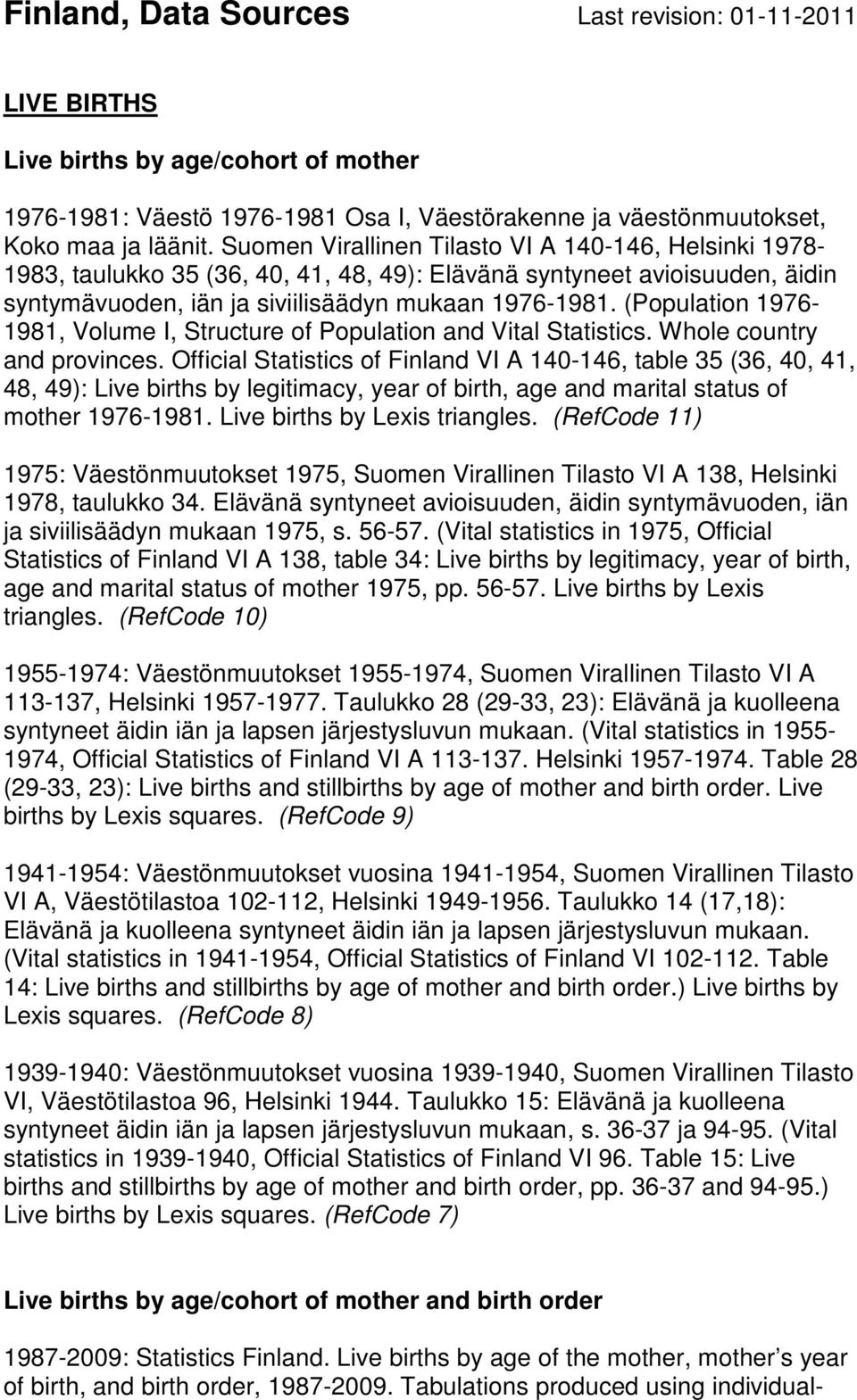 (Population 1976-1981, Volume I, Structure of Population and Vital Statistics. Whole country and provinces.