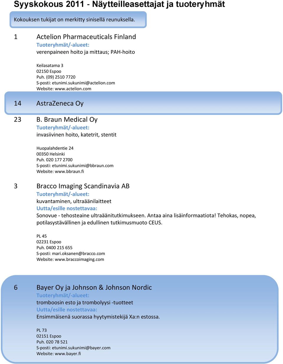 Braun Medical Oy Huopalahdentie 24 00350 Helsinki Puh. 020 177 2700 S-posti: etunimi.sukunimi@bbraun.