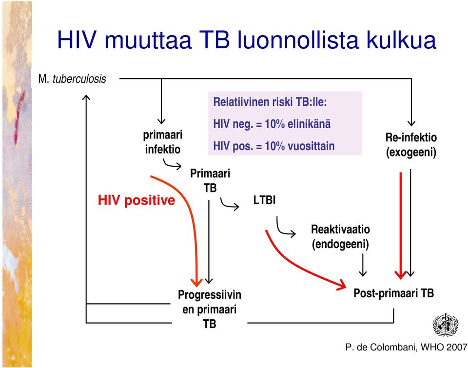 Primaari TB HIV neg. = 10% elinikänä HIV pos.