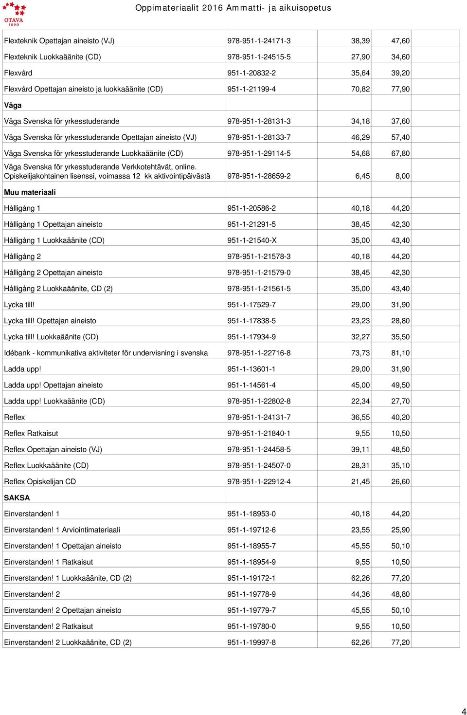 Våga Svenska för yrkesstuderande Luokkaäänite (CD) 978-951-1-29114-5 54,68 67,80 Våga Svenska för yrkesstuderande Verkkotehtävät, online.