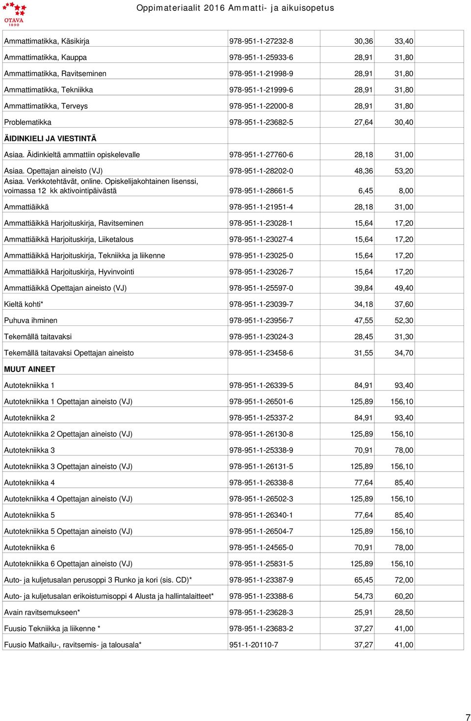 Äidinkieltä ammattiin opiskelevalle 978-951-1-27760-6 28,18 31,00 Asiaa. Opettajan aineisto (VJ) 978-951-1-28202-0 48,36 53,20 Asiaa. Verkkotehtävät, online.