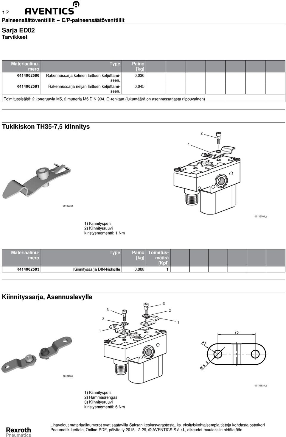 0013351 6 001596_a 1) Kiinnityspelti ) Kiinnitysruuvi kiristysmomentti: 1 Nm Type Paino [kg] Rakennussarja neljän laitteen ketjuttamiseen.