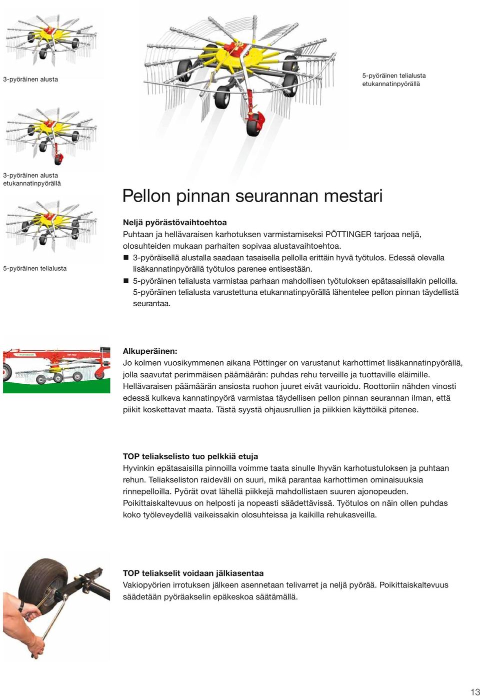 Edessä olevalla lisäkannatinpyörällä työtulos parenee entisestään. 5-pyöräinen telialusta varmistaa parhaan mahdollisen työtuloksen epätasaisillakin pelloilla.