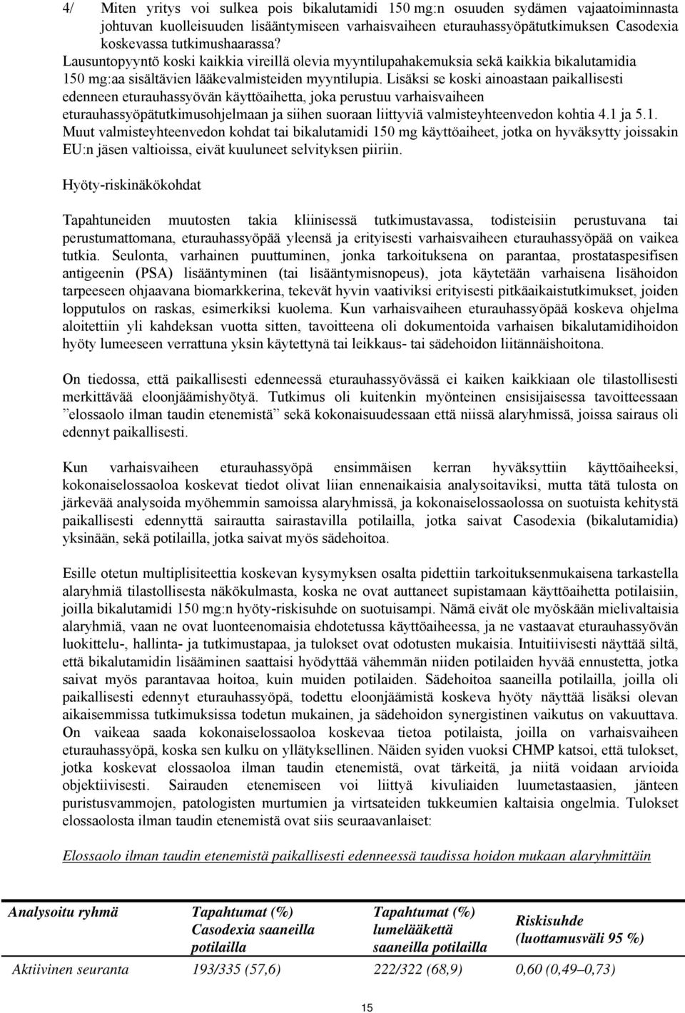 Lisäksi se koski ainoastaan paikallisesti edenneen eturauhassyövän käyttöaihetta, joka perustuu varhaisvaiheen eturauhassyöpätutkimusohjelmaan ja siihen suoraan liittyviä valmisteyhteenvedon kohtia 4.