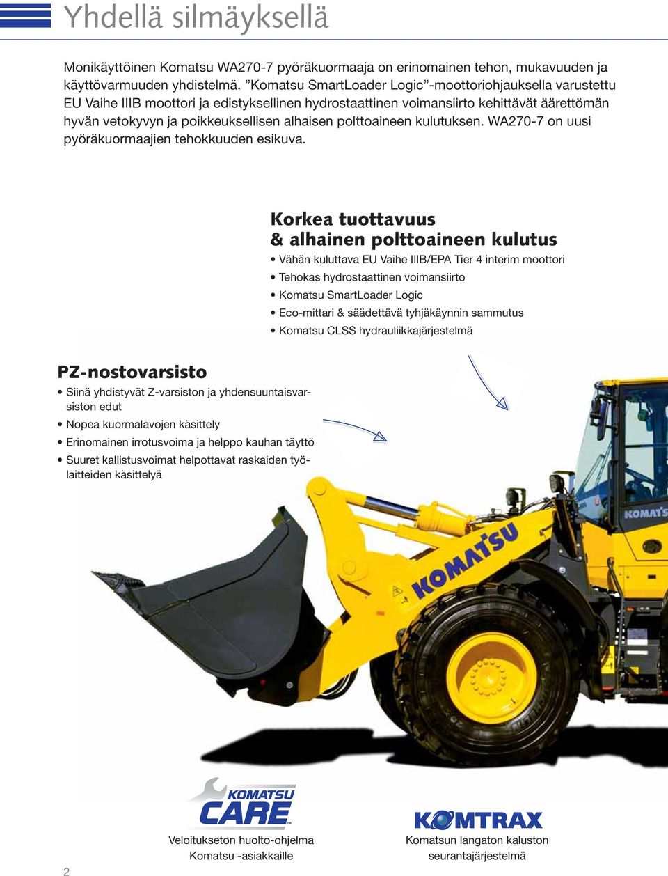 polttoaineen kulutuksen. WA270-7 on uusi pyöräkuormaajien tehokkuuden esikuva.