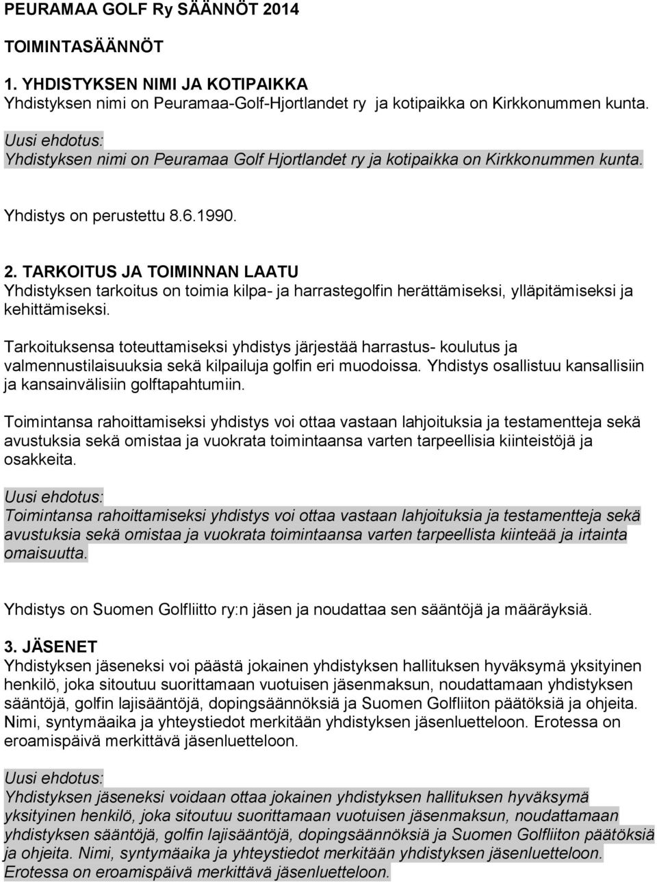 TARKOITUS JA TOIMINNAN LAATU Yhdistyksen tarkoitus on toimia kilpa- ja harrastegolfin herättämiseksi, ylläpitämiseksi ja kehittämiseksi.