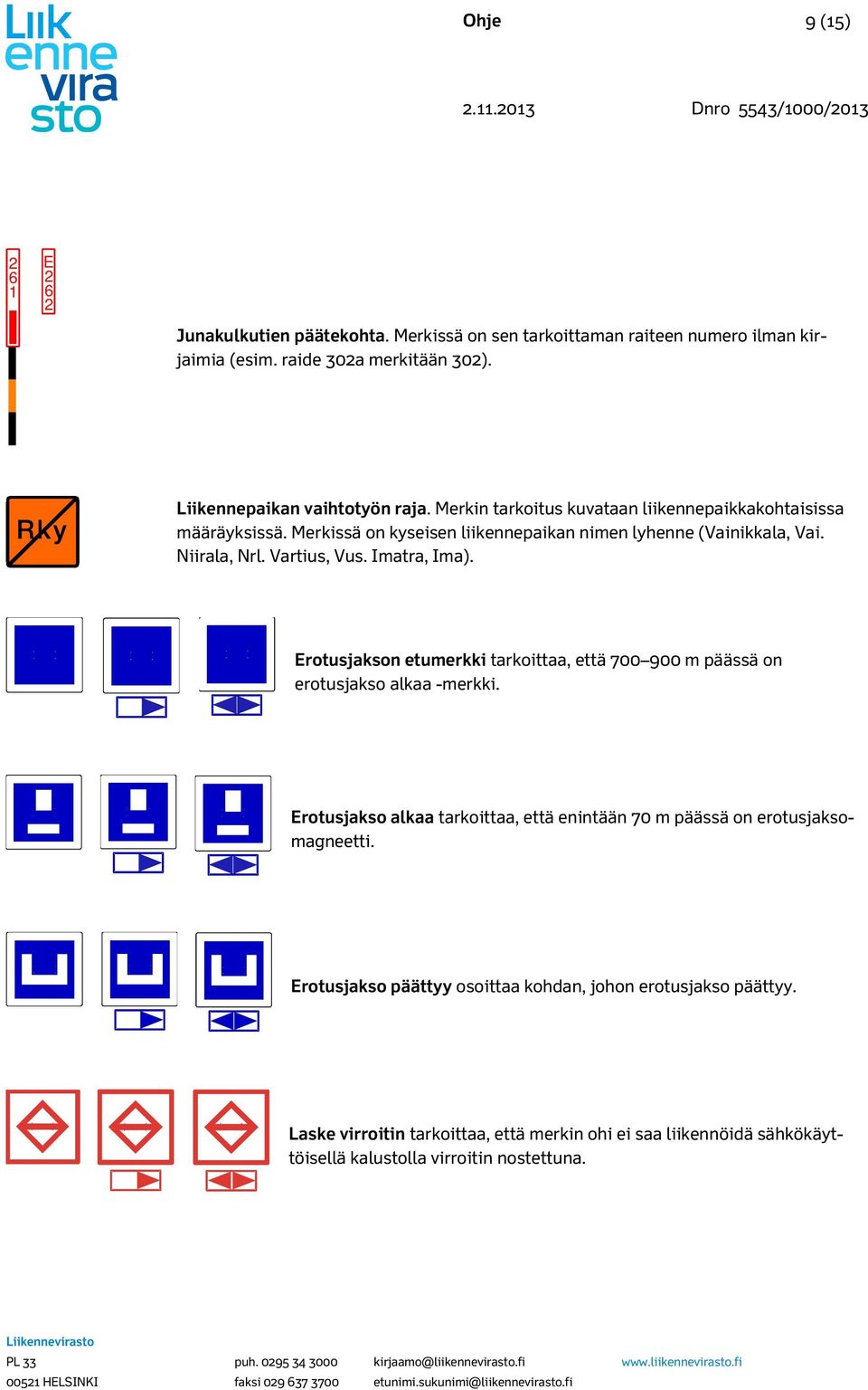 Erotusjakson etuerkki tarkoittaa, että 700 900 päässä on erotusjakso alkaa -erkki. Erotusjakso alkaa tarkoittaa, että enintään 70 päässä on erotusjaksoagneetti.