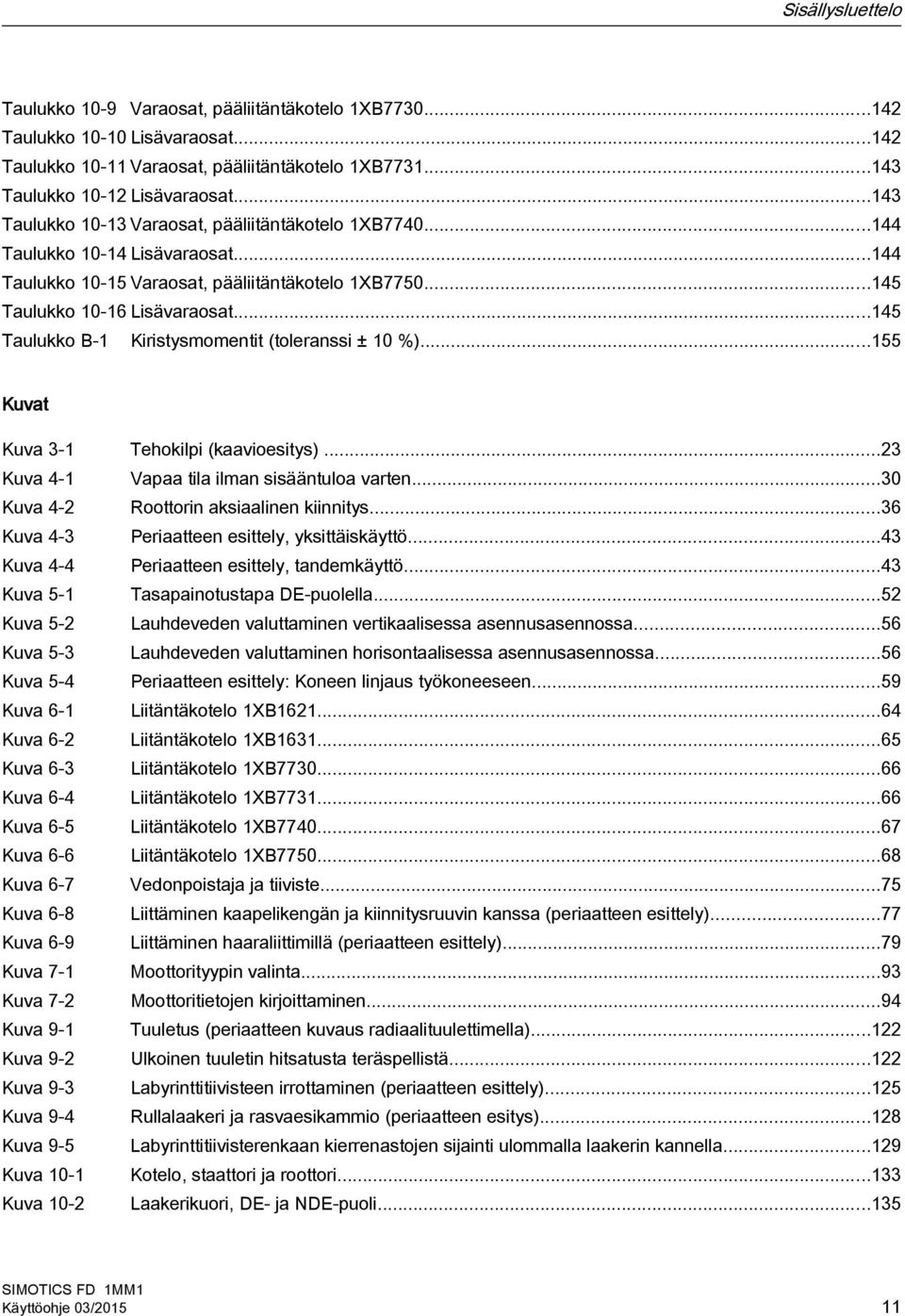 ..145 Taulukko B-1 Kiristysmomentit (toleranssi ± 10 %)...155 Kuvat Kuva 3-1 Tehokilpi (kaavioesitys)...23 Kuva 4-1 Vapaa tila ilman sisääntuloa varten...30 Kuva 4-2 Roottorin aksiaalinen kiinnitys.
