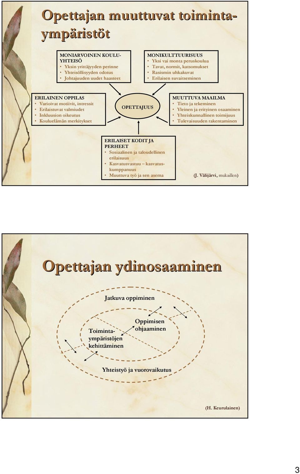 MUUTTUVA MAAILMA Tieto ja tekeminen Yleinen ja erityinen osaaminen Yhteiskunnallinen toimijuus Tulevaisuuden rakentaminen ERILAISET KODIT JA PERHEET Sosiaalinen ja taloudellinen erilaisuus