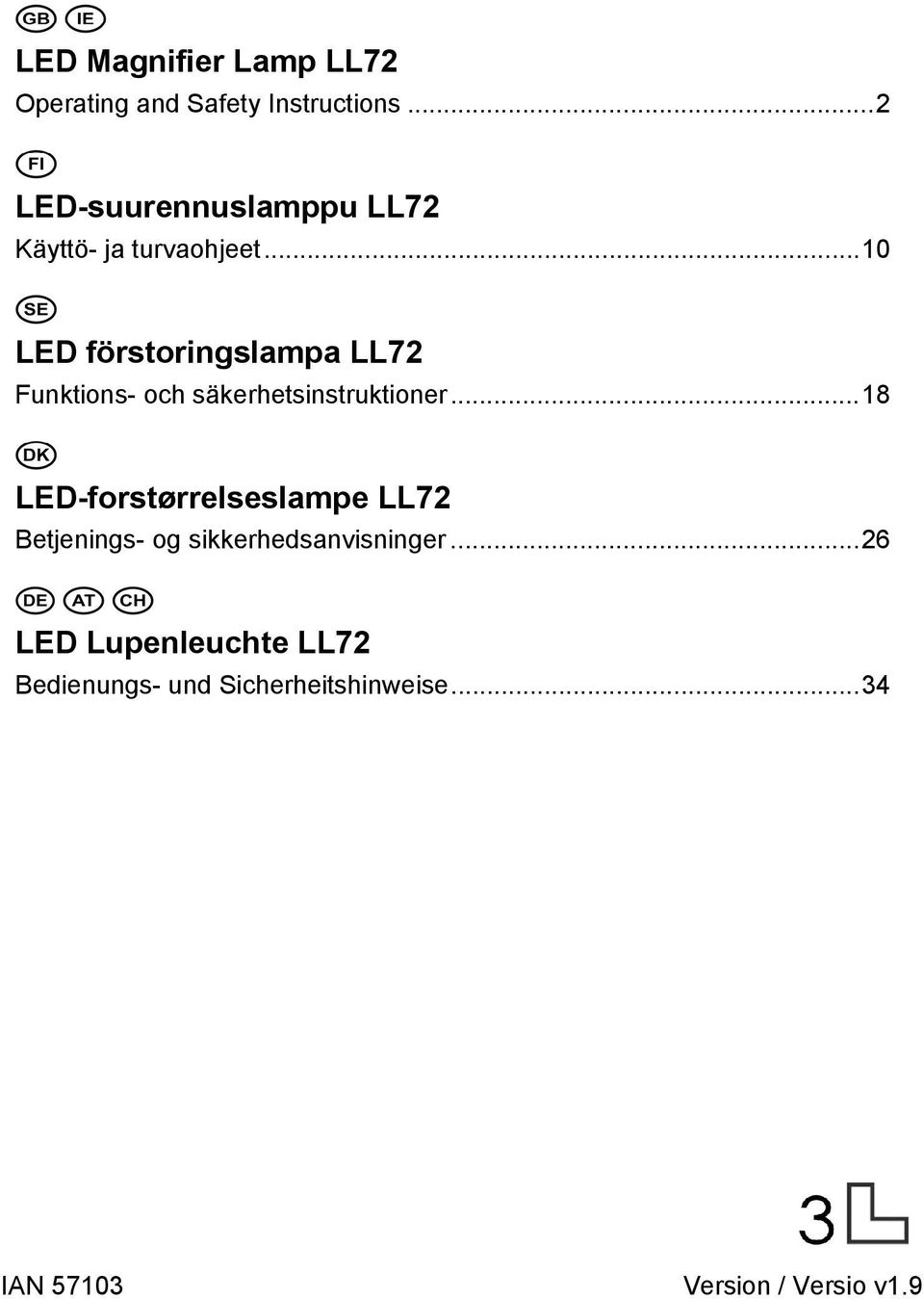 ..10 LED förstoringslampa LL72 Funktions- och säkerhetsinstruktioner.