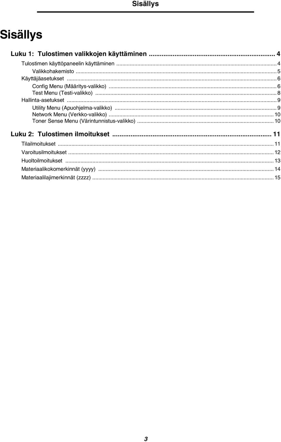 .. 9 Utility Menu (Apuohjelma-valikko)... 9 Network Menu (Verkko-valikko)... 10 Toner Sense Menu (Värintunnistus-valikko).
