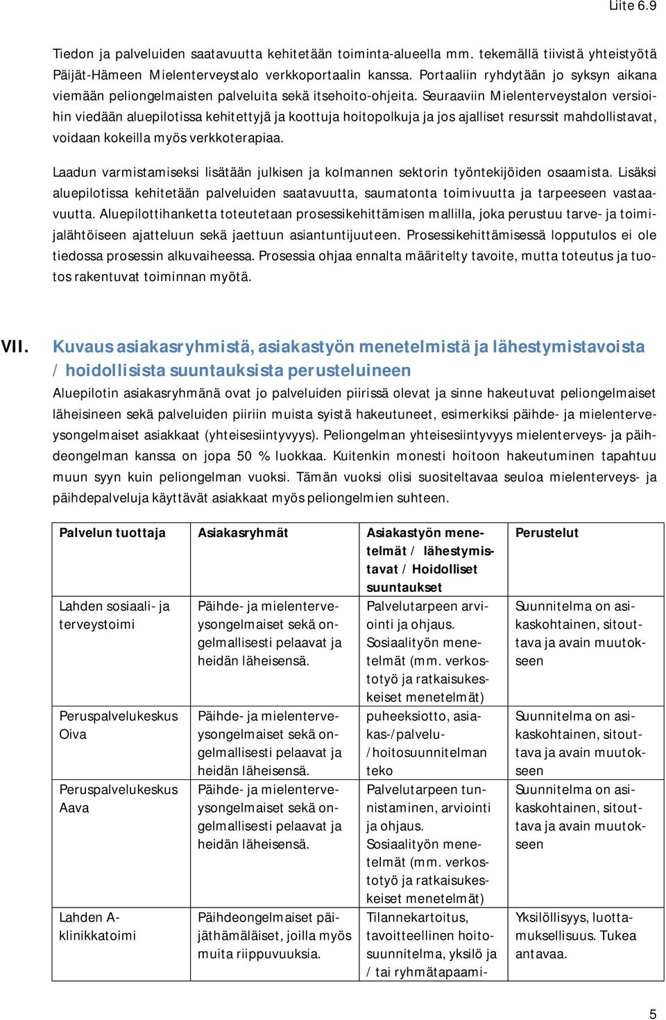 Seuraaviin Mielenterveystalon versioihin viedään aluepilotissa kehitettyjä ja koottuja hoitopolkuja ja jos ajalliset resurssit mahdollistavat, voidaan kokeilla myös verkkoterapiaa.