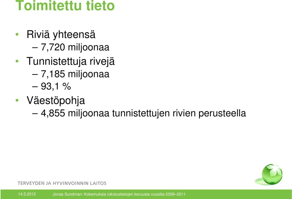 miljoonaa 93,1 % Väestöpohja 4,855