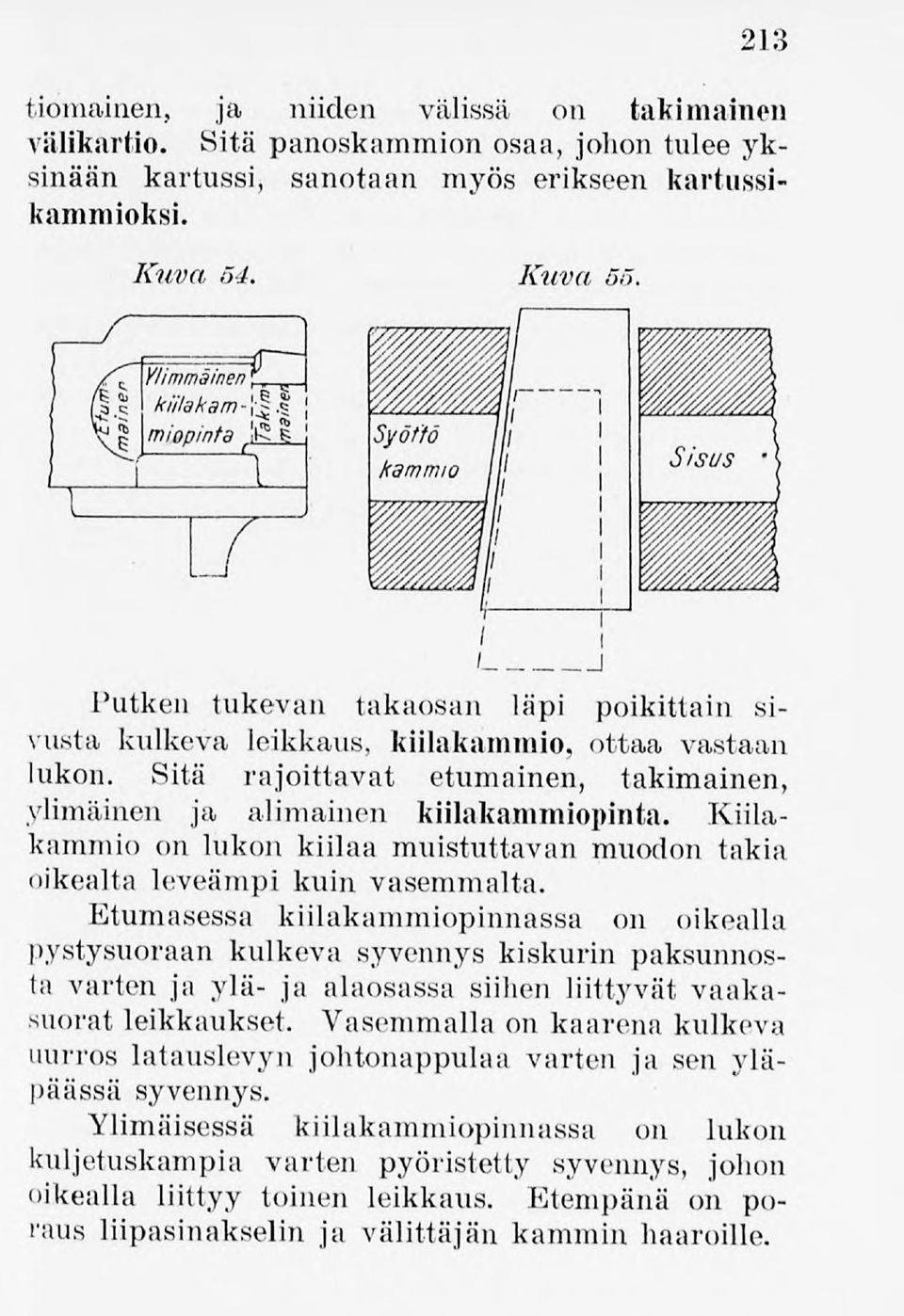 Kiilakammio on lukon kiilaa muistuttavan muodon takia oikealta leveämpikuin vasemmalta.