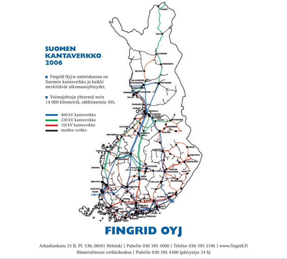 400 kv kantaverkko 220 kv kantaverkko 110 kv kantaverkko muiden verkko FINGRID OYJ Arkadiankatu 23 B, PL