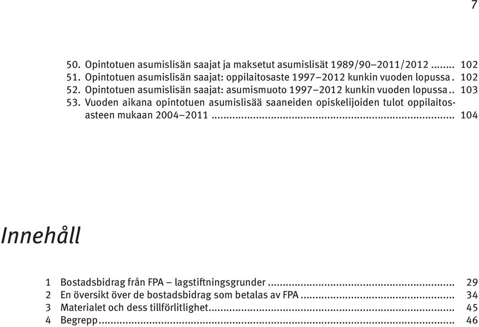 Opintotuen asumislisän saajat: asumismuoto 1997 2012 kunkin vuoden lopussa... 103 53.