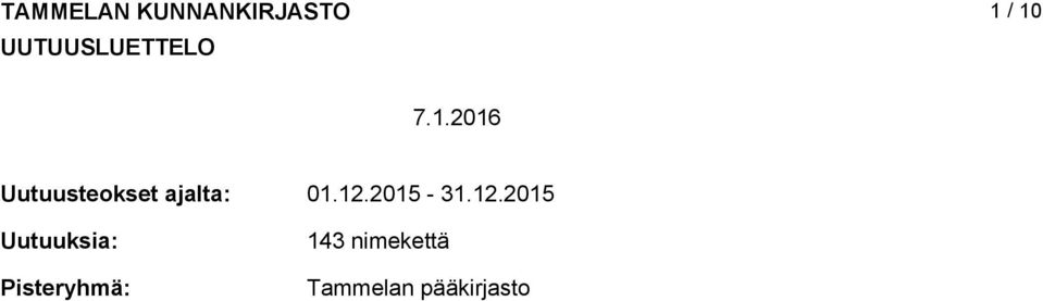 / 10 7.1.2016 Uutuusteokset ajalta: