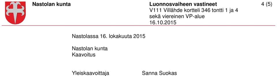 lokakuuta 2015 Kaavoitus