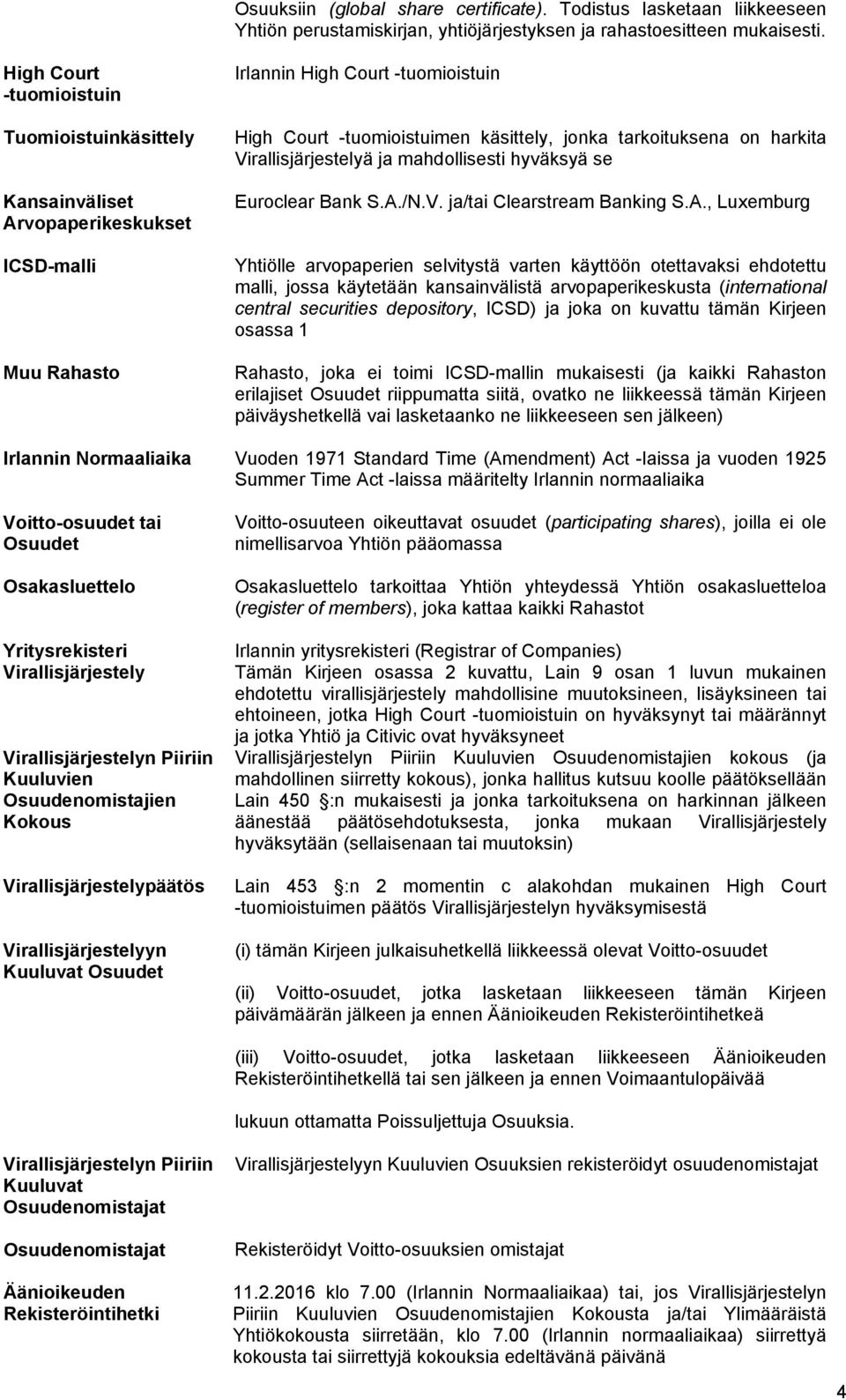 harkita Virallisjärjestelyä ja mahdollisesti hyväksyä se Euroclear Bank S.A.