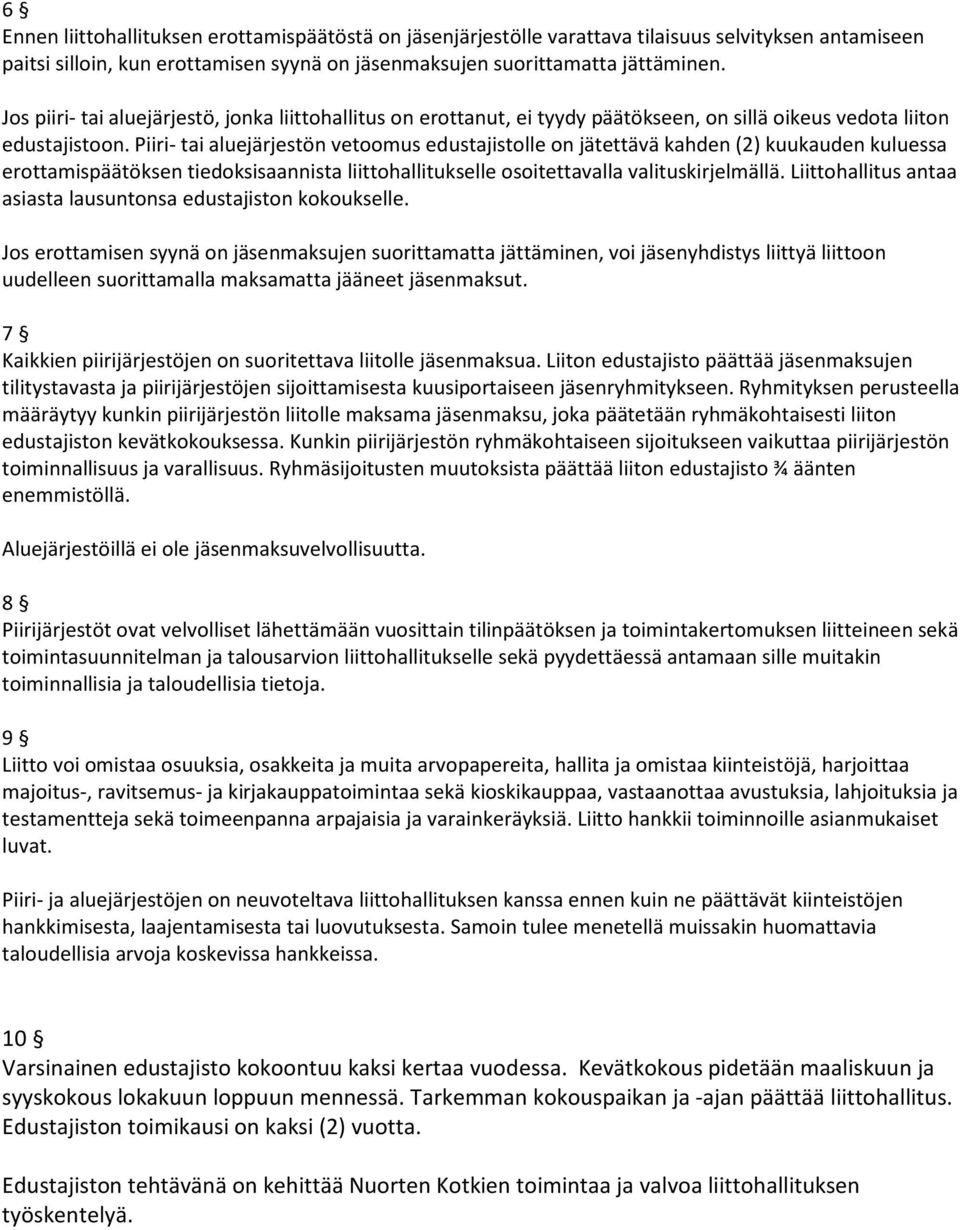 Piiri- tai aluejärjestön vetoomus edustajistolle on jätettävä kahden (2) kuukauden kuluessa erottamispäätöksen tiedoksisaannista liittohallitukselle osoitettavalla valituskirjelmällä.