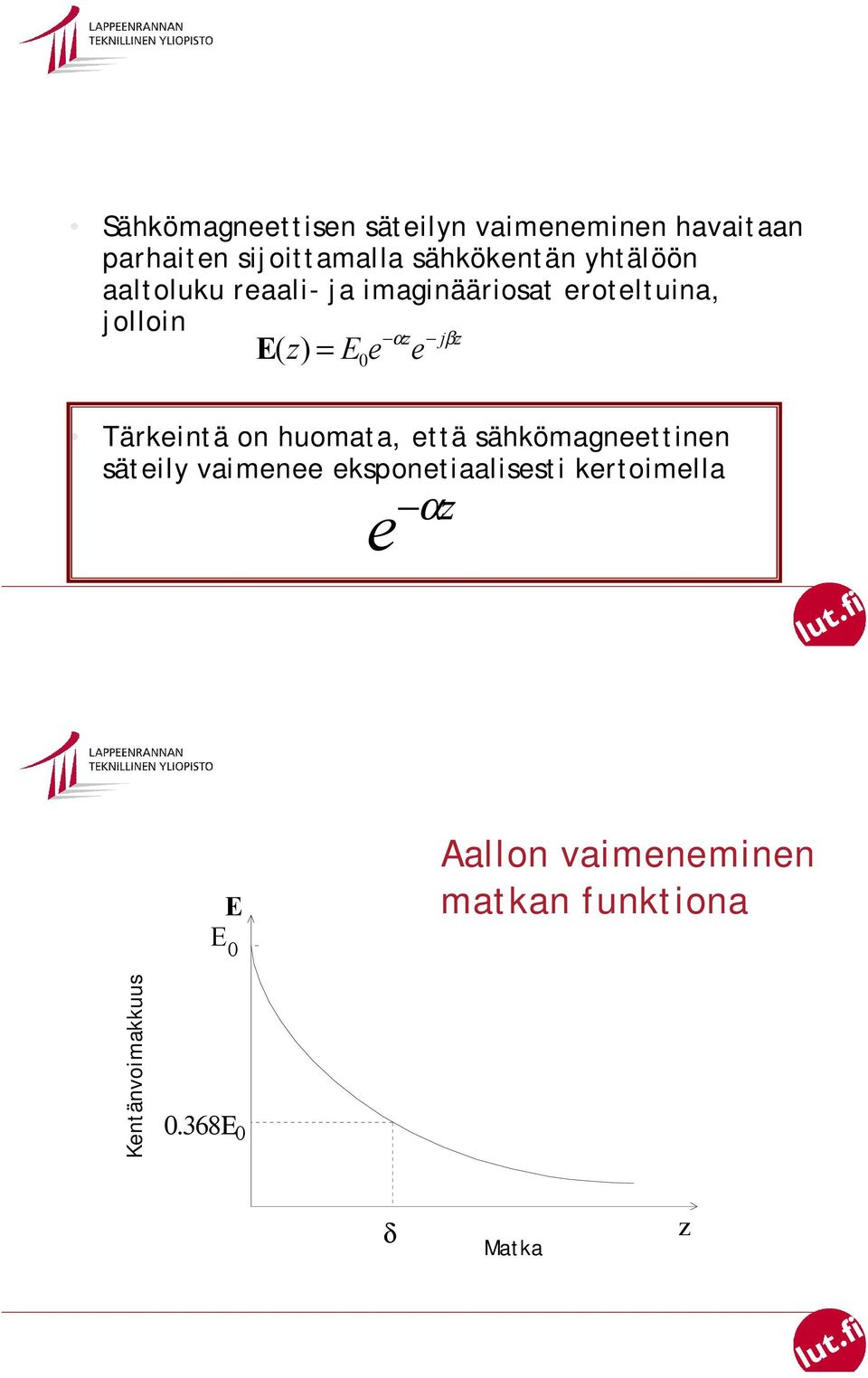 0 Tärkeintä on huomata, että sähkömagneettinen säteily vaimenee eksponetiaalisesti