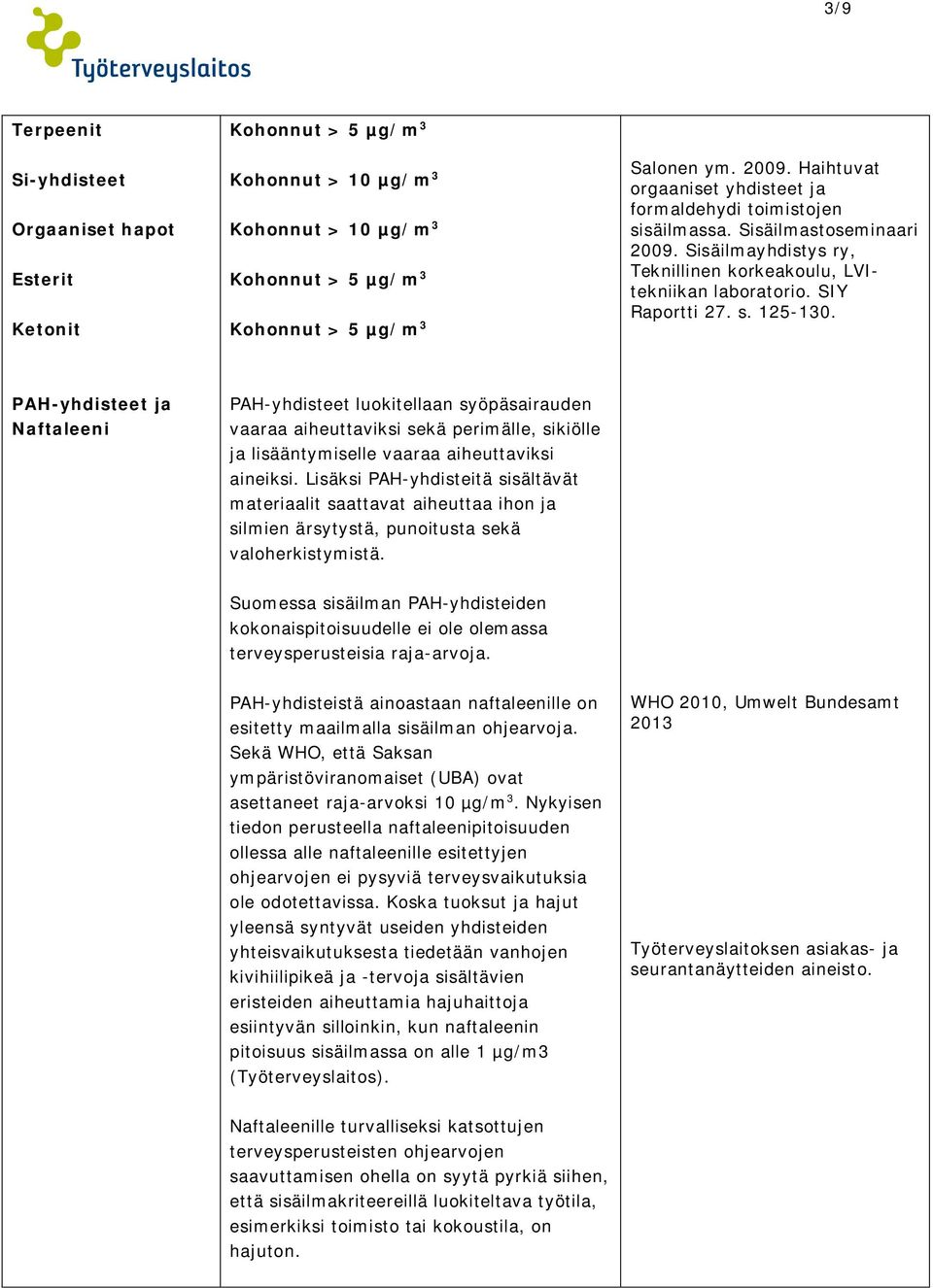 PAH-yhdisteet ja Naftaleeni PAH-yhdisteet luokitellaan syöpäsairauden vaaraa aiheuttaviksi sekä perimälle, sikiölle ja lisääntymiselle vaaraa aiheuttaviksi aineiksi.