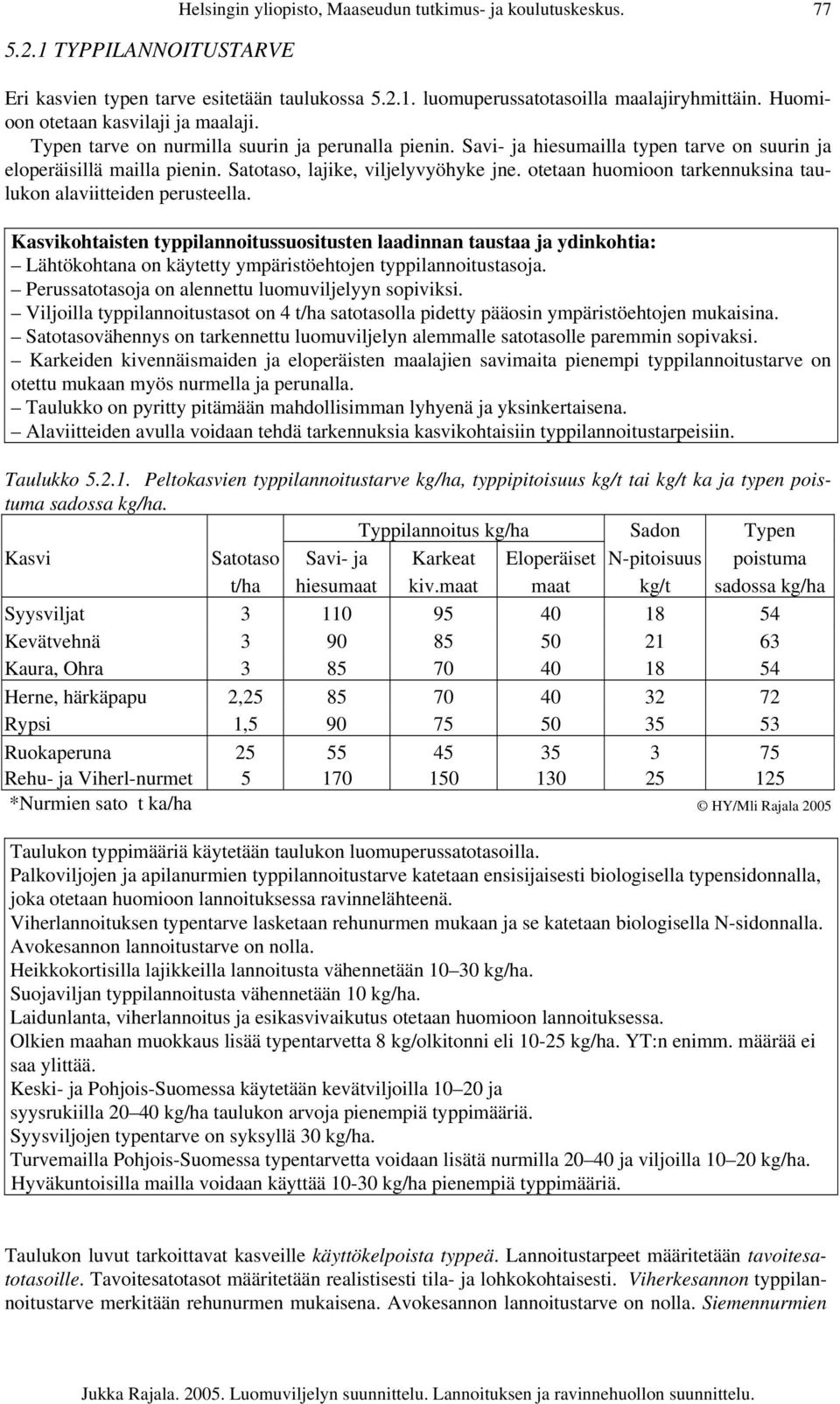 Satotaso, lajike, viljelyvyöhyke jne. otetaan huomioon tarkennuksina taulukon alaviitteiden perusteella.